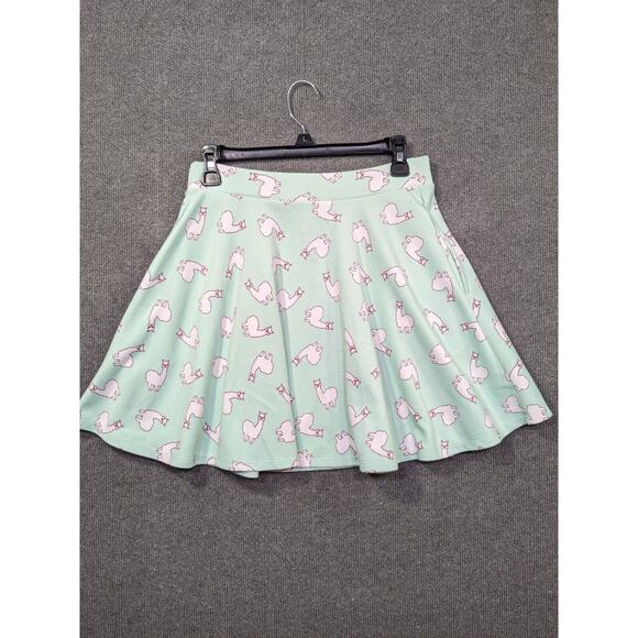 Hot Topic Llama Print Skirt Womens Small Mint Green Swing Pull On Stretch Pocket - Picture 6 of 12